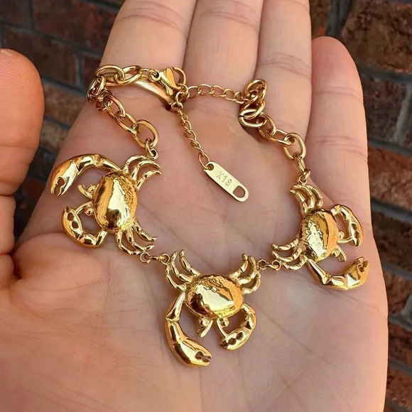 Anthropologie Crab 18K Gold Plated Stainless Steel Waterproof Bracelet - Picture 6 of 8